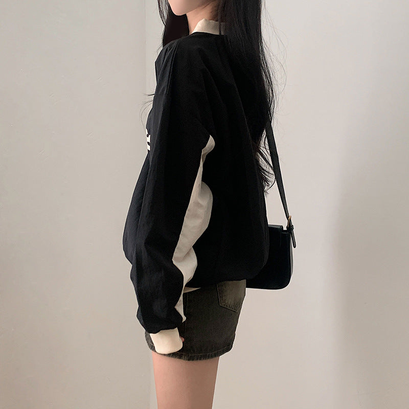 Street Letters Printed Pullover Sweatshirt Loose Multicolor