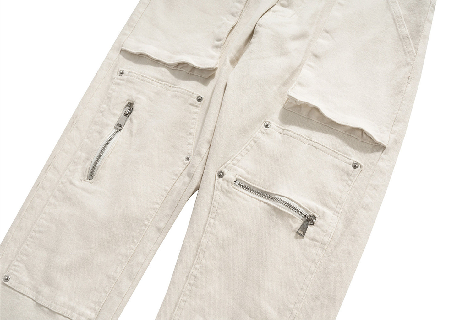 Mid-waist Slim Fit Trendy Men And Women Multi-zipper Jeans