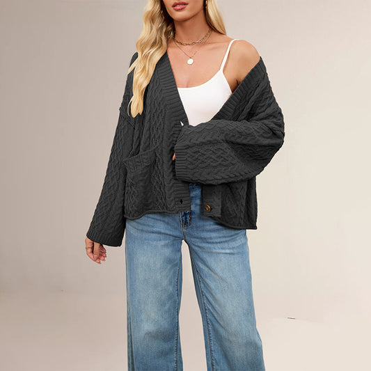Women's Cable Loose-fitting Solid Color Knitted Cardigan