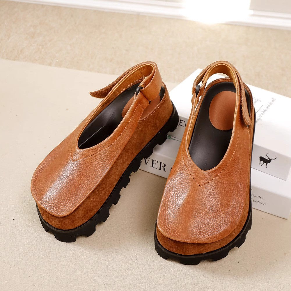 Retro Original Thick-soled Leather Toe Box Soft Bottom Platform Shoes For Women