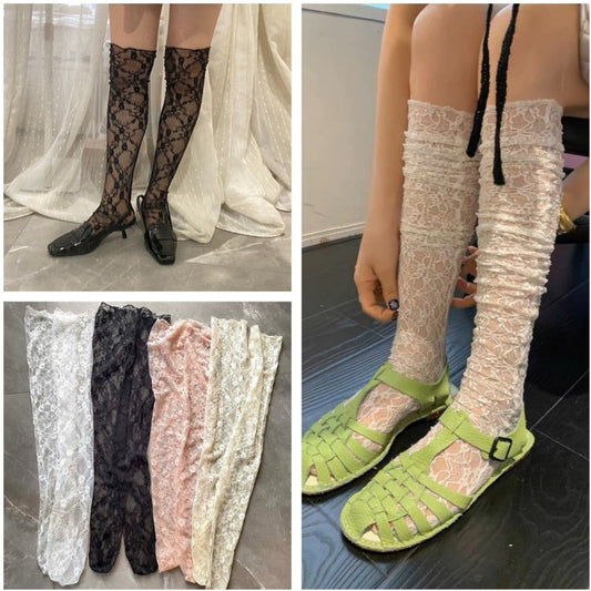 Korean Online Influencer Stretch Lace Over-the-knee Stockings