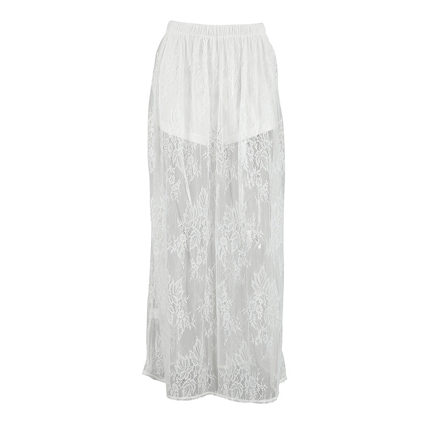 Sexy Brocade Lace See-through White Jacquard All-match Tutu