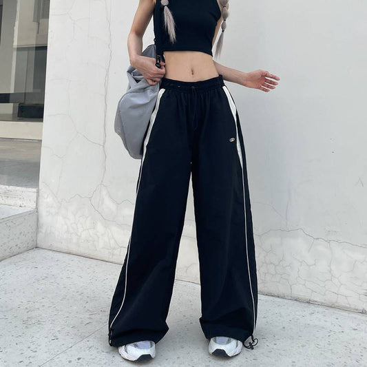 Black Street Hip-hop Trendy Straight Loose Thin Track Pants