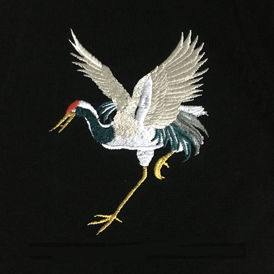 Chinese Style Crane Embroidery Knit Thin Cardigan Men'S Sweater V-Neck Top