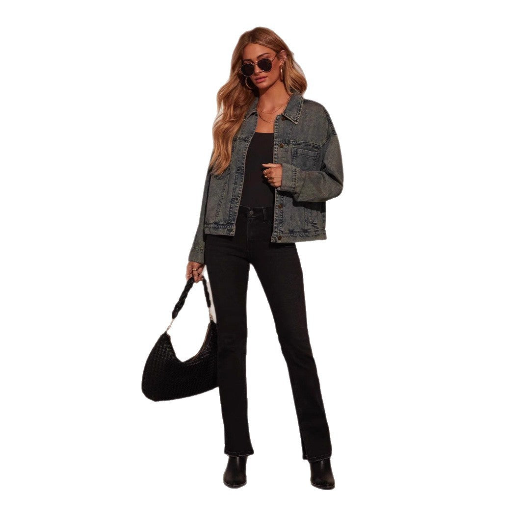 Women's Fashion Personality Solid Color Loose Slim-fit Denim Jacket