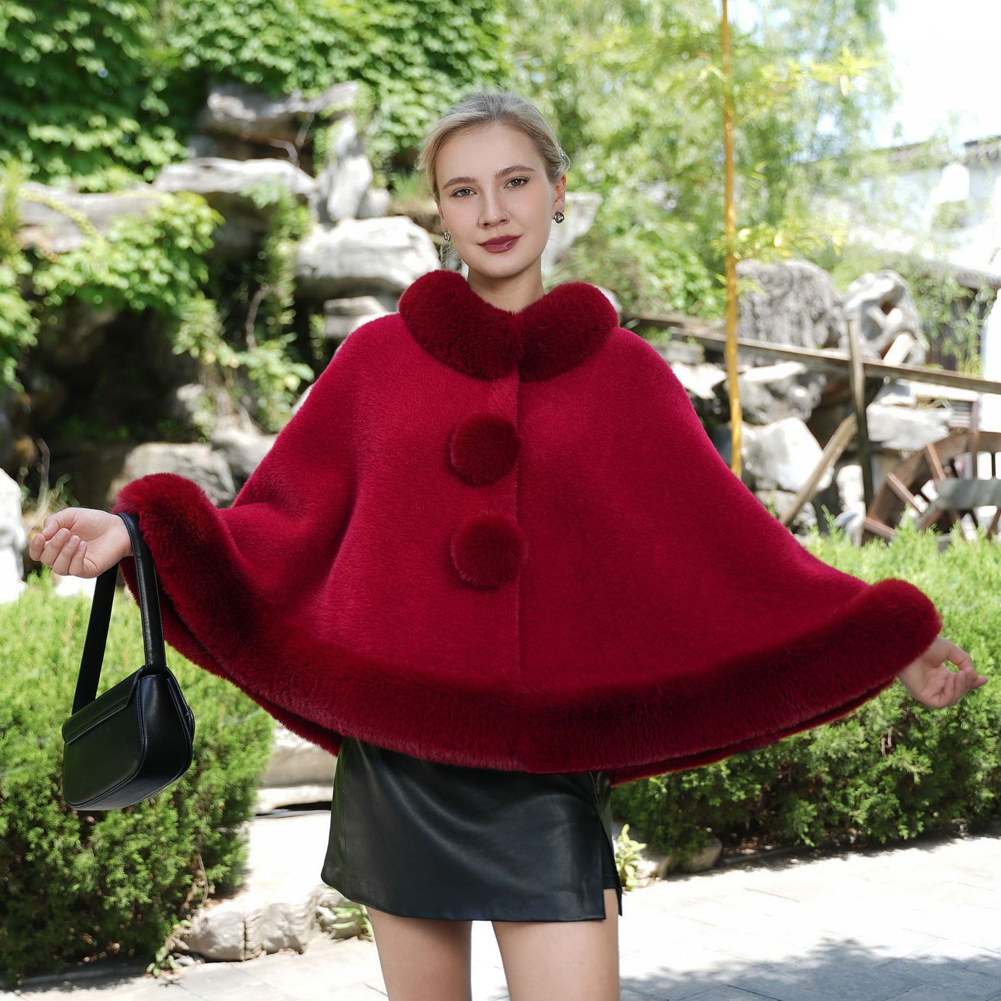 White Fur Cardigan Cape Cloak Plush Collar Inverness