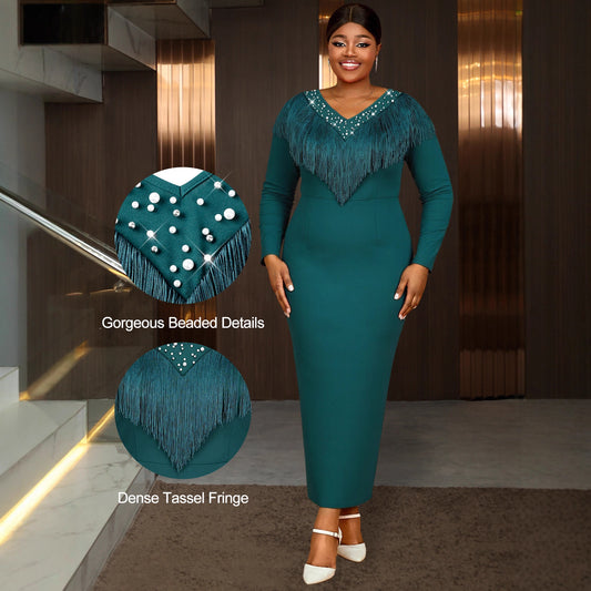 Plus-size Womens Tassel And Beaded Dress