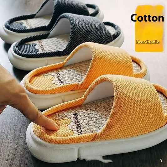 Open Toe Linen Slippers Thick Bottom Home Indoor