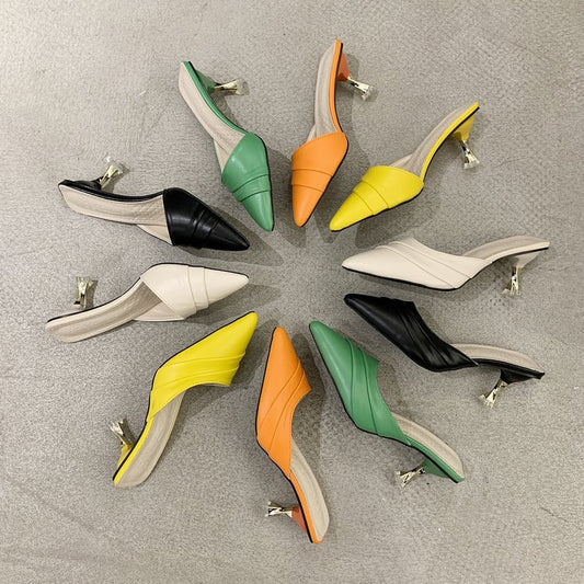 Korean Style Pointed Toe Baotou Half Slippers Women
