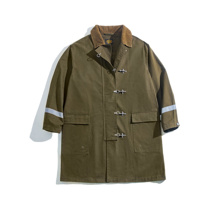 Men's Mid-length Over-the-knee Reflective Striped Coat