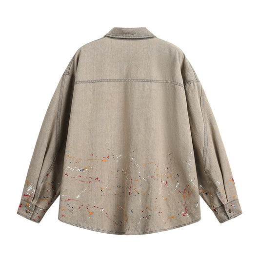 Splash-ink Washed Denim Loose Shirt