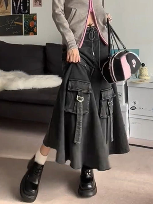 Denim Pleated Skirt For Women's Autumn And Winter Design