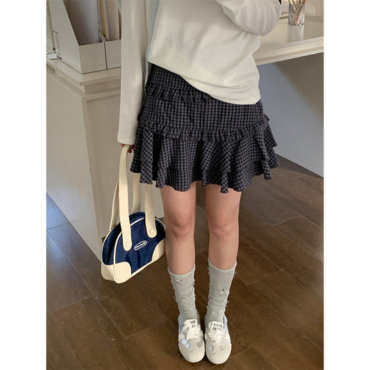 Korean-style Color-block Patchwork Pleated Skirt