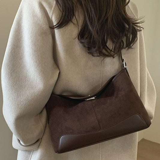 Stylish Suede Lock-Clasp Versatile ShoulderCrossbody Bag