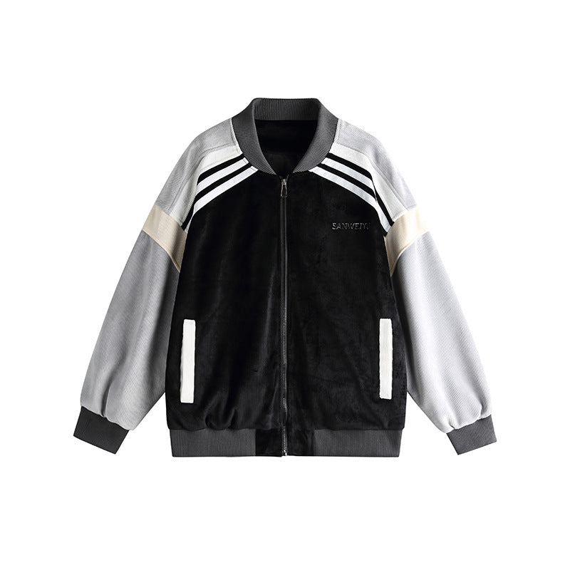 Couple Color Contrast Patchwork Loose Baseball Uniform Jacket Coat