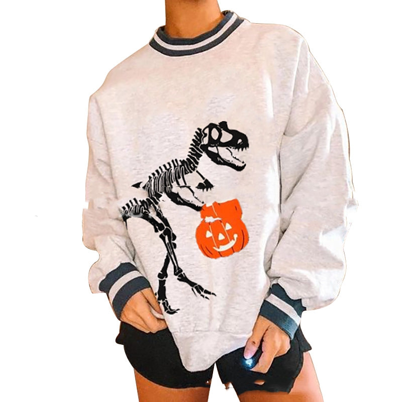 Women's Halloween Long-sleeved Skull Pumpkin Printed Sweater