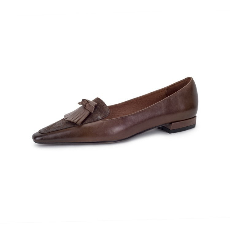 Cowhide Retro Women's Low Heel Low-cut Thick Heel Flat Loafers