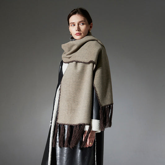 New Double-sided Tassel Solid Color Coffee Scarf