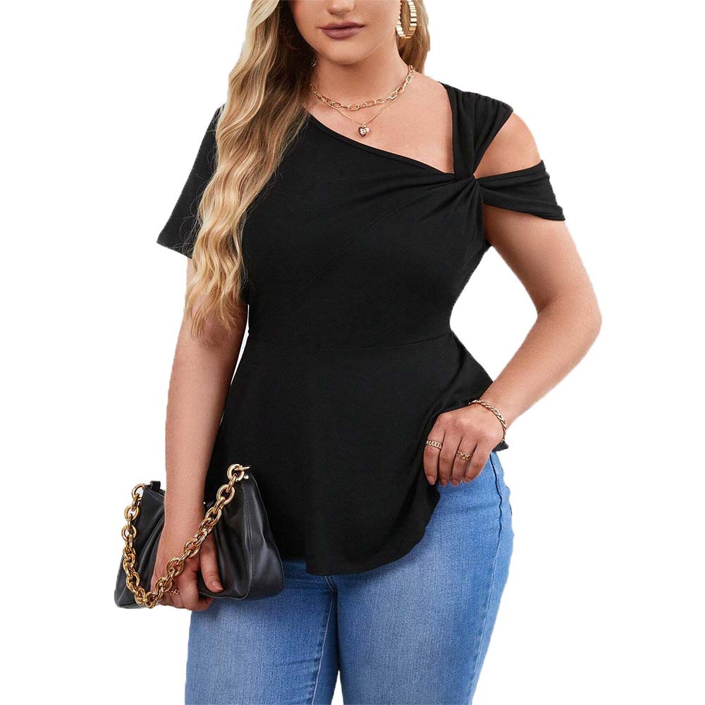 Women's Sexy Off-shoulder Diagonal Collar T-shirt Summer New Pullover Solid Color Short Sleeve Top