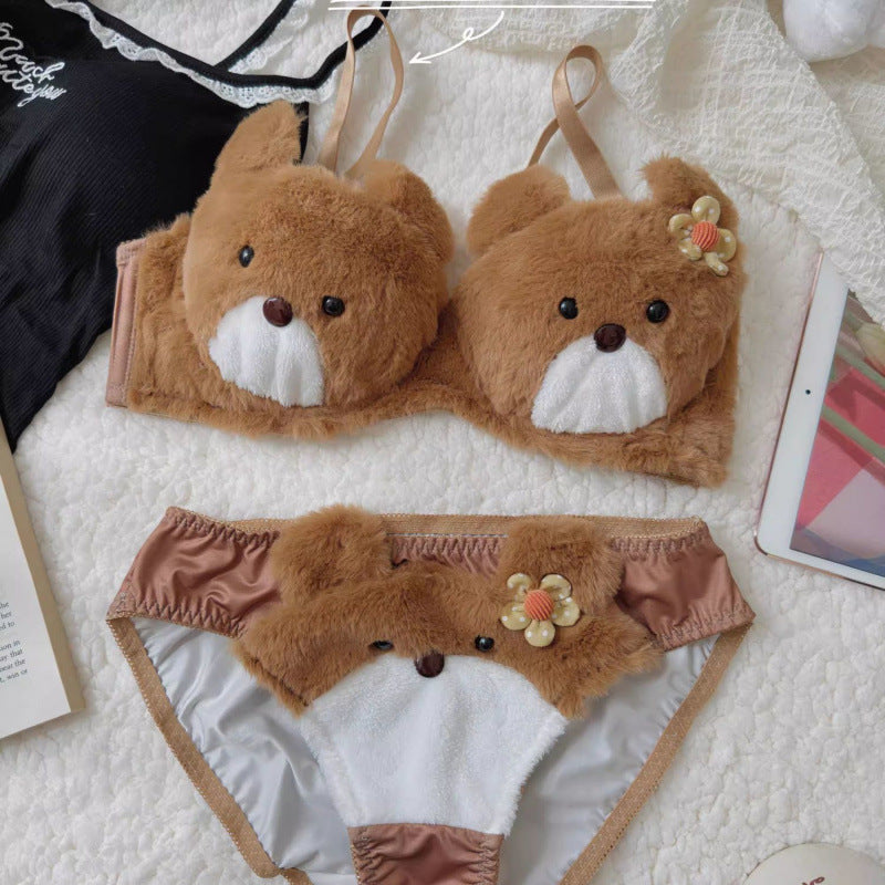 Plush Bear Bra Set Cute Cartoon Without Steel Ring