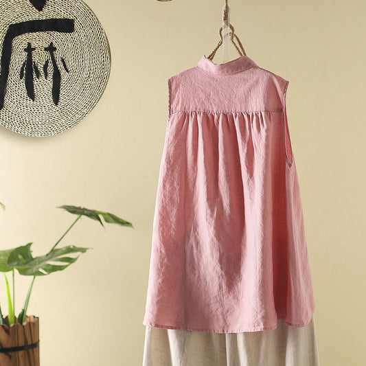 Linen Breathable Sleeveless Top Large Slit Vest