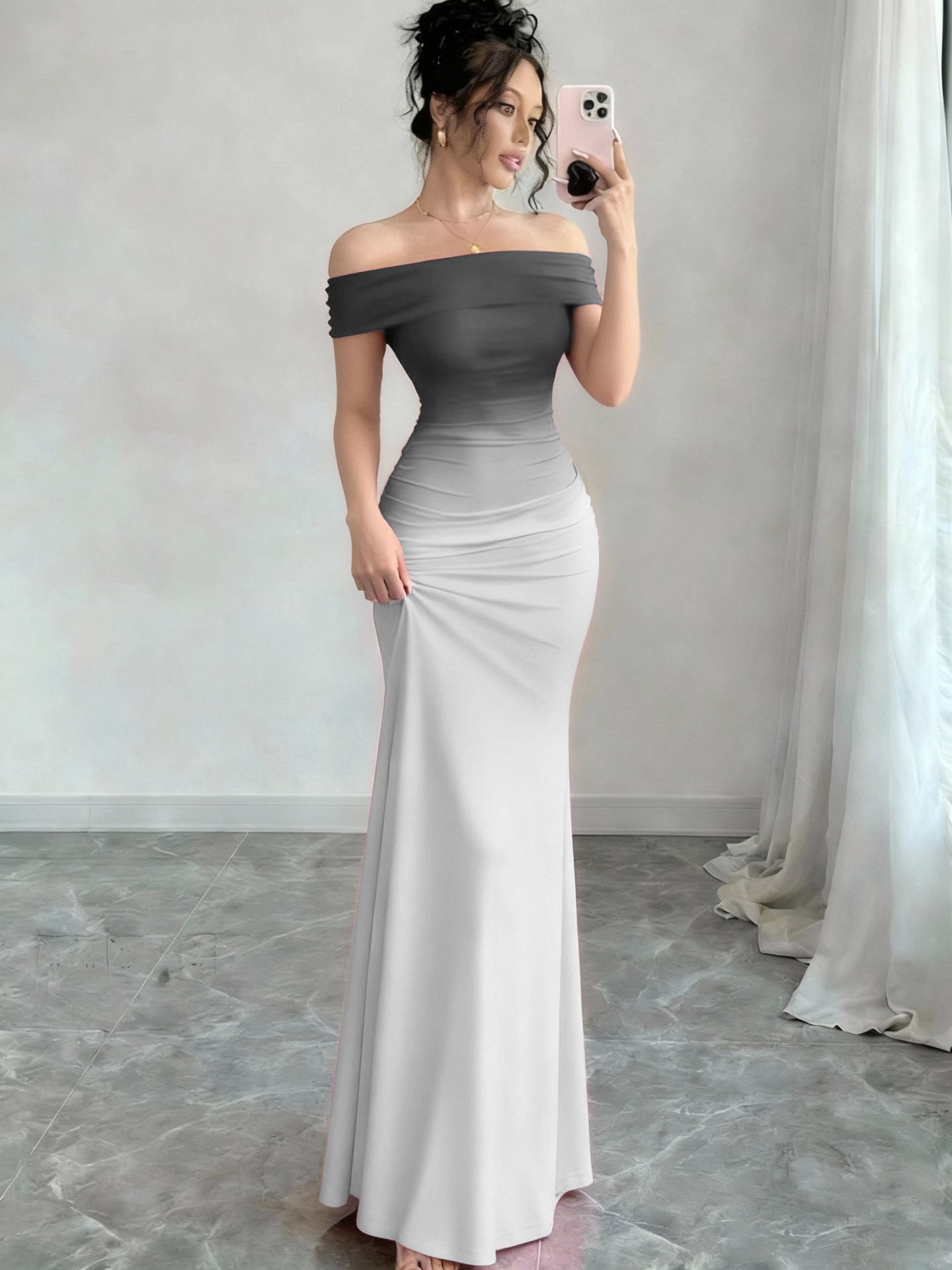 Gradient One Shoulder Sheath Maxi Dress