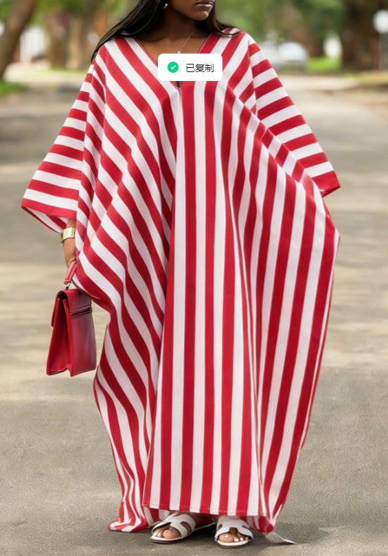 Lazy Holiday Style Plus-size Striped Kaftan Skirt