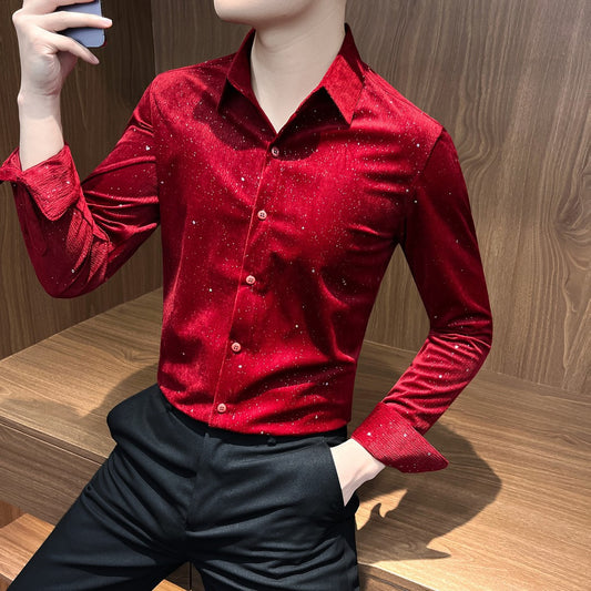 Mens Stylish Designer Long-sleeve Shirt A Versatile Cool And Trendy Brand-name Piece For Spring And Fall