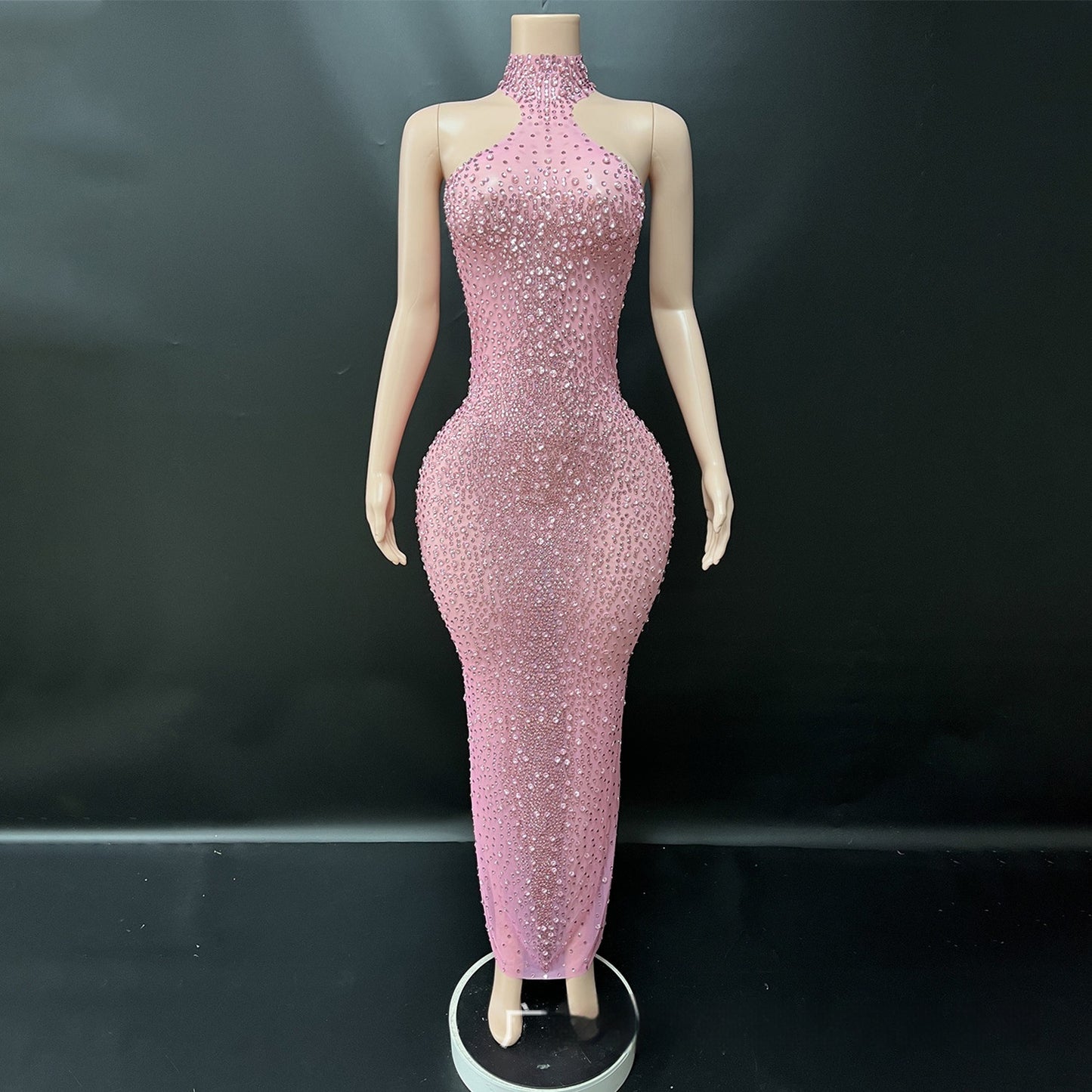 Silver Sparkling Rhinestone Dress For Socialites Birthdays