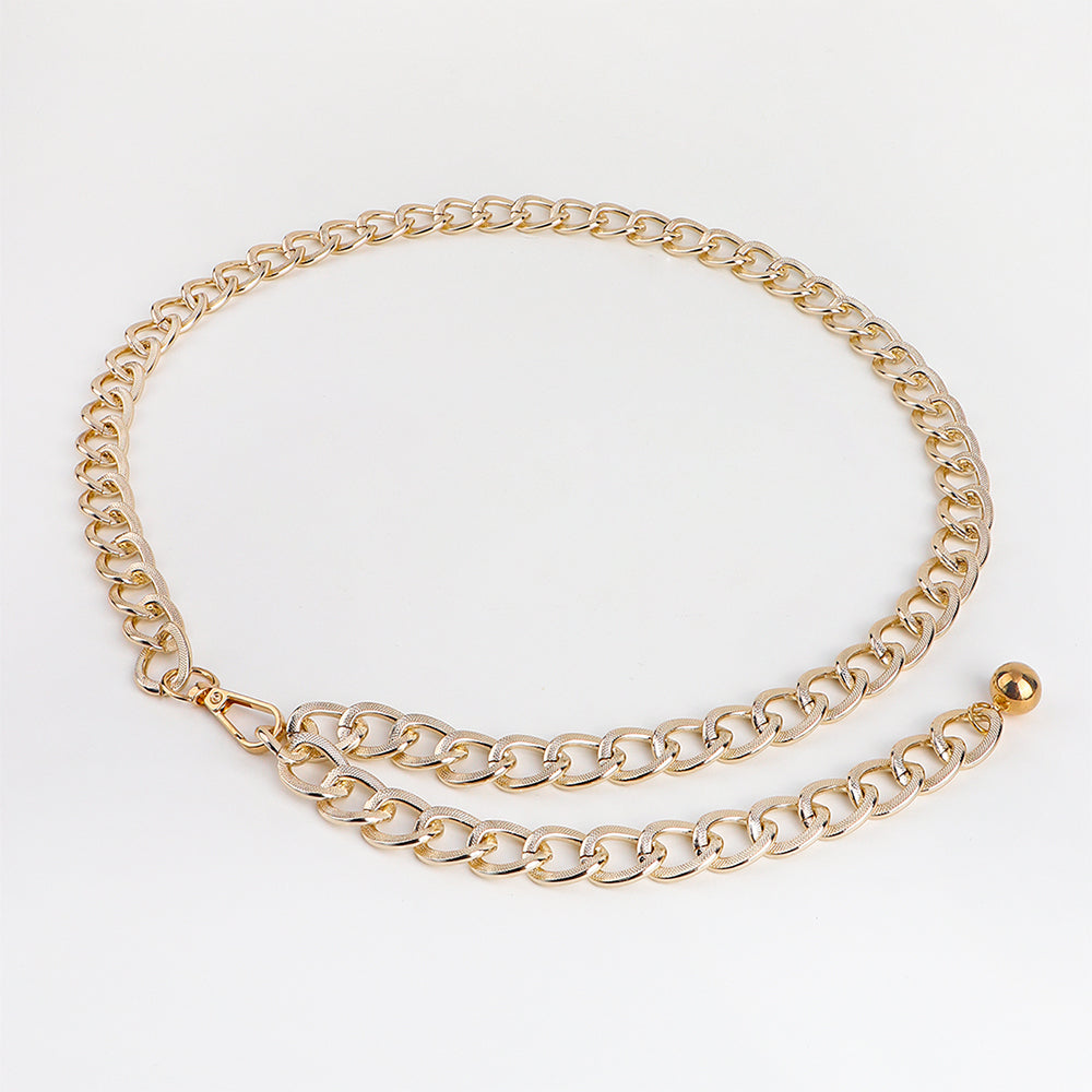 Metallic Hollowed-out Texture Gold Women's Waist Chain With Retro Single Loop Body Chain With Blouse Dress Sexy Waist Accessories