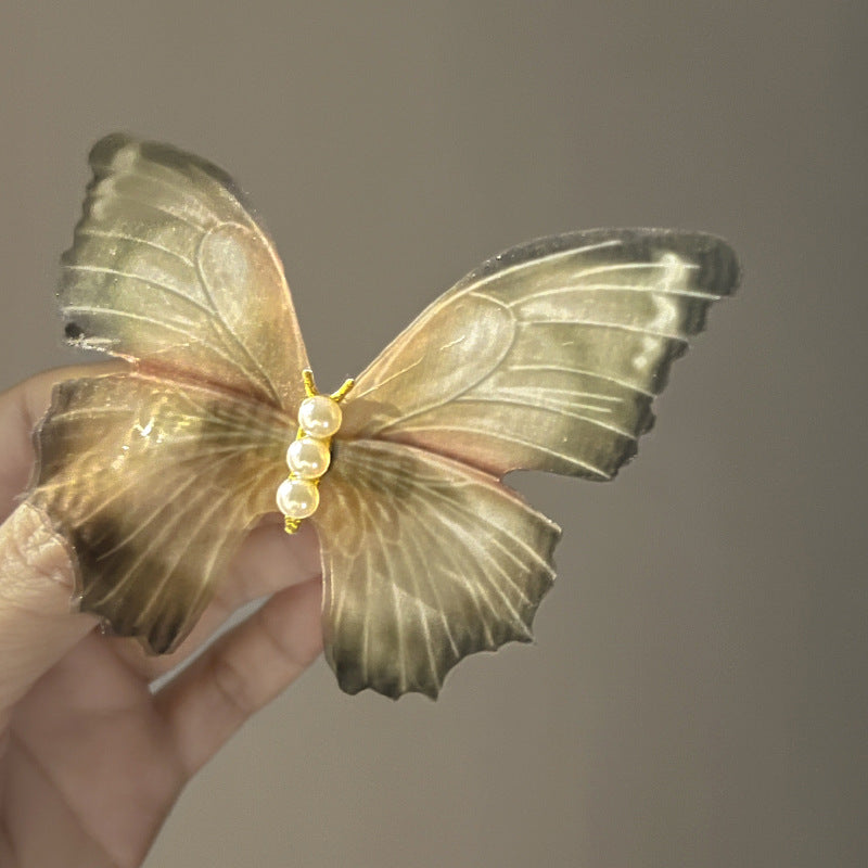 Mesh Pearl Butterfly Barrettes Updo Duckbill Clip