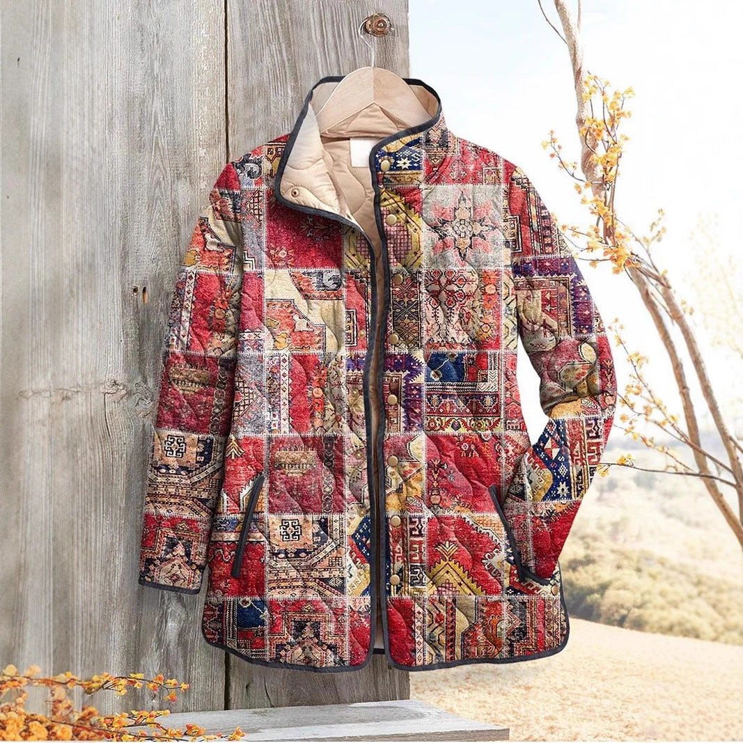 Female Loose Casual Print Personality Cotton Coat Jacket