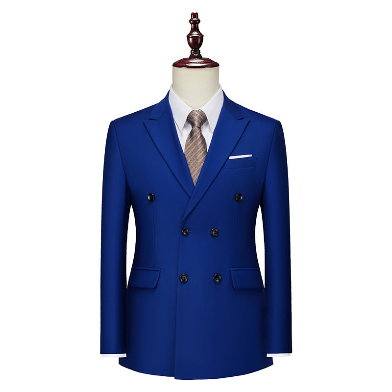Men's Business Casual Double-breasted Suit Jacket Fashion Solid Color Coat