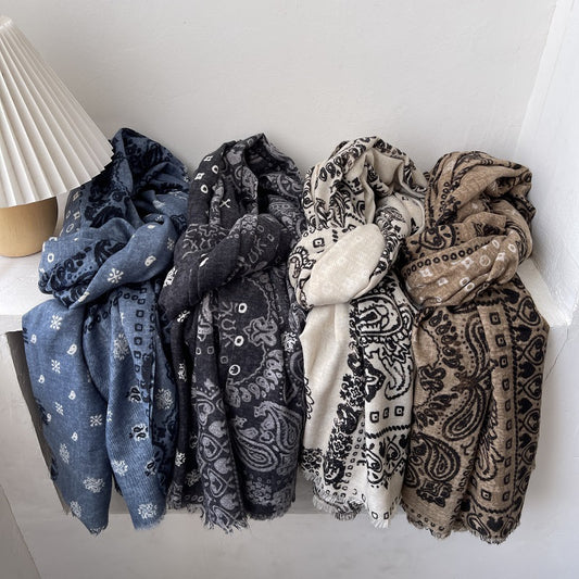 Skin-friendly Flannel Scarf For Women, Versatile Cotton And Linen For Autumn And Winter