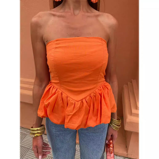 Y2g Tube Top Stitching Sexy Bubble Top