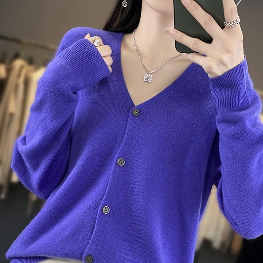 Women's V-neck Seamless Front Line Ready-made Garments Wool Cardigan
