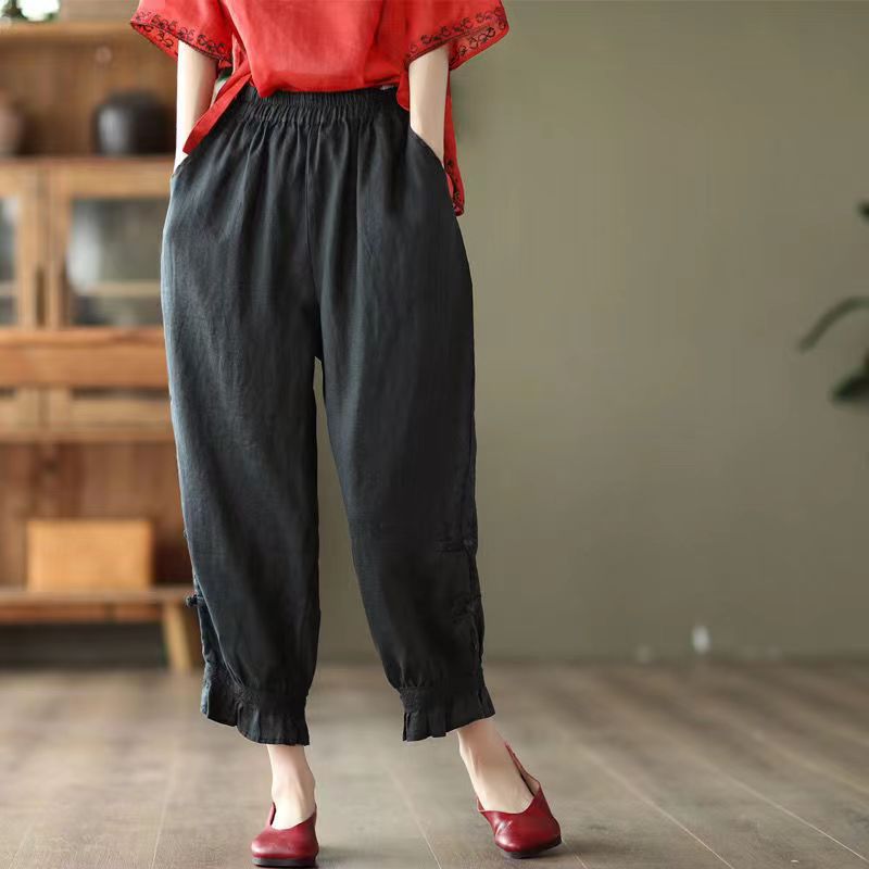 Vintage Artistic Lace-trimmed Harem Pants