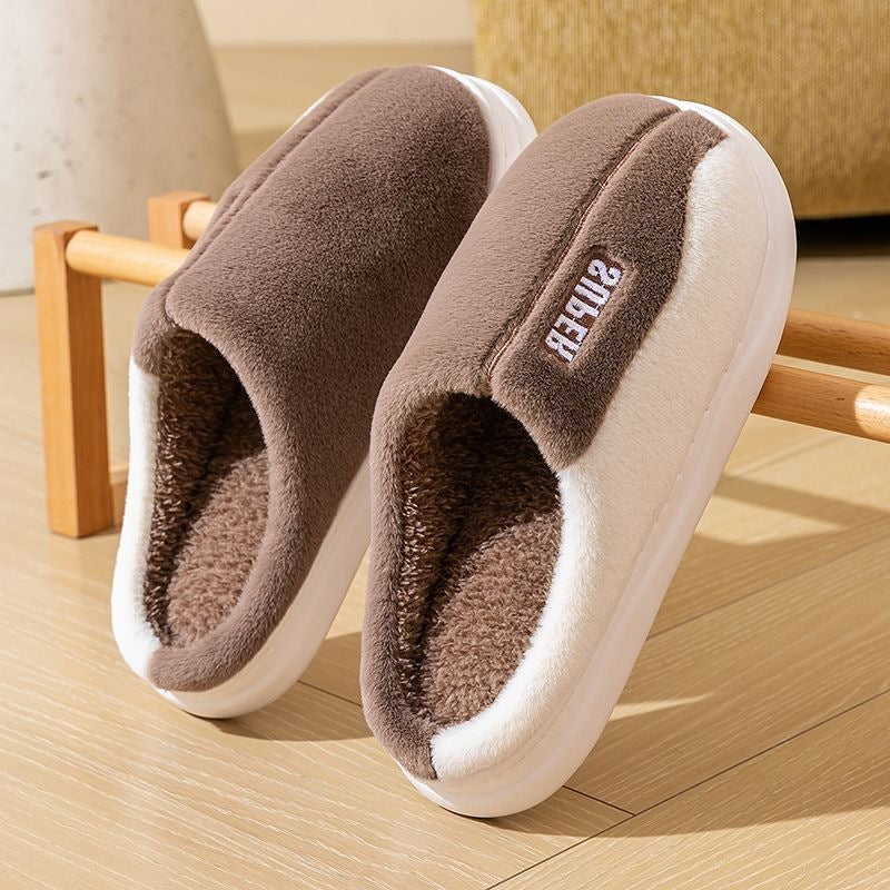 Thick-soled Fleece-lined Non-slip Plush Slippers For Men And Women To Wear At Home
