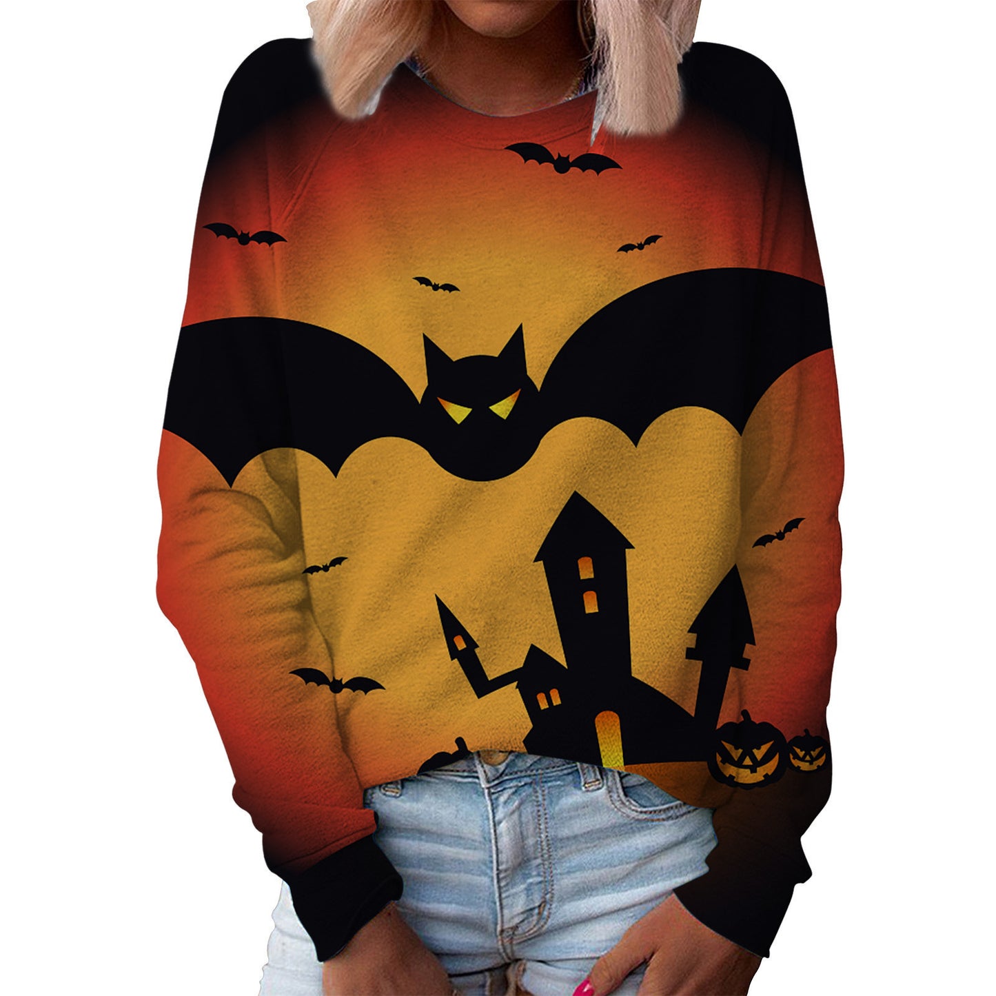 Jul Dame Top Halloween Hoveddel Printet Rund Hals