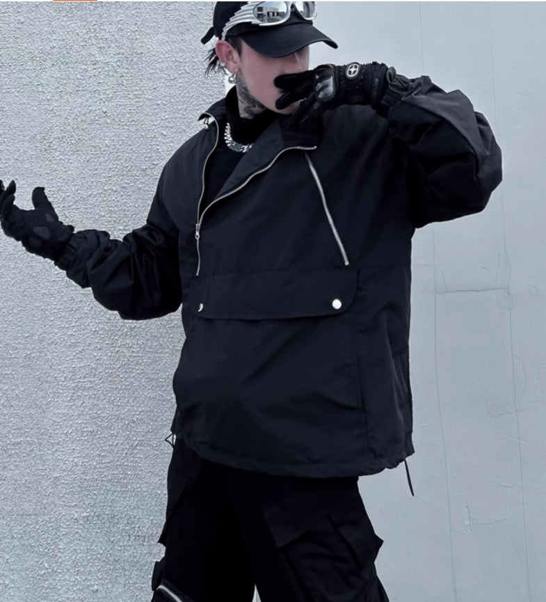 Niche Double Zipper Stand Collar Shell Jacket Jacket