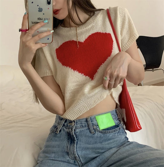 Fashionable Simple Jacquard Short-sleeved Knitted Top