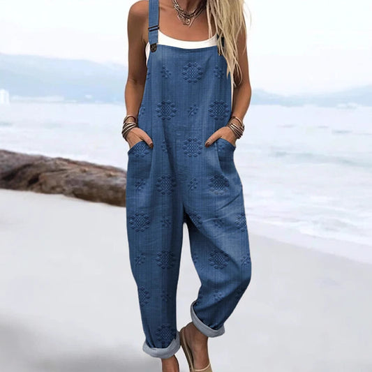 Women's Vintage Print Jumpsuit Loose Sleeveless Design Sexy