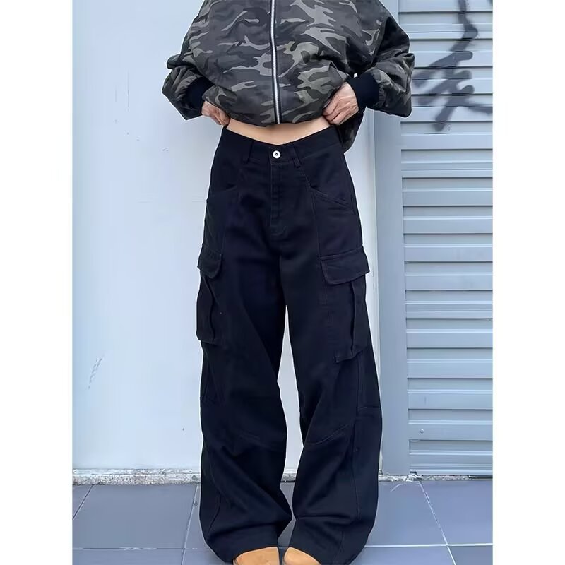 High-street Vintage Relaxed-fit Wide-leg Casual Pants