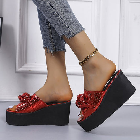 Women's Platform Platform Sandals And Slippers With Wedge Heel And Golden Chain