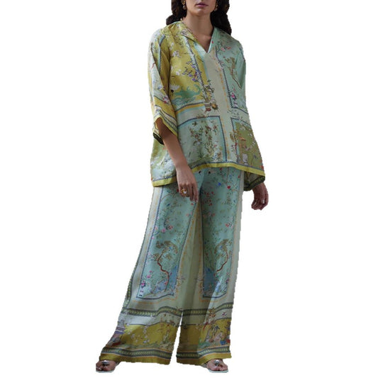 Printed Mid-sleeve Pants Straight Through Fashion Casual Two-piece Set