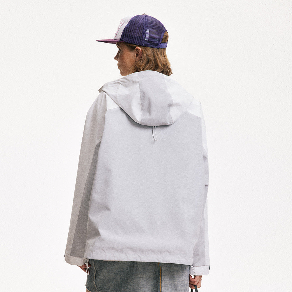 Outdoor Sports Contrast Color Pocket Zipper Hooded Coat Jacket