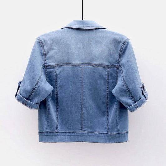 Elastisk Tynd Cardigan Kort Denimjakke til Kvinder