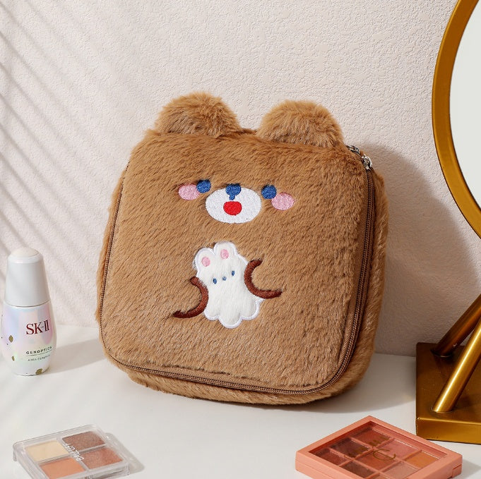 Bear Square Cosmetic Bag Cute Rabbit Plush Storage Bag