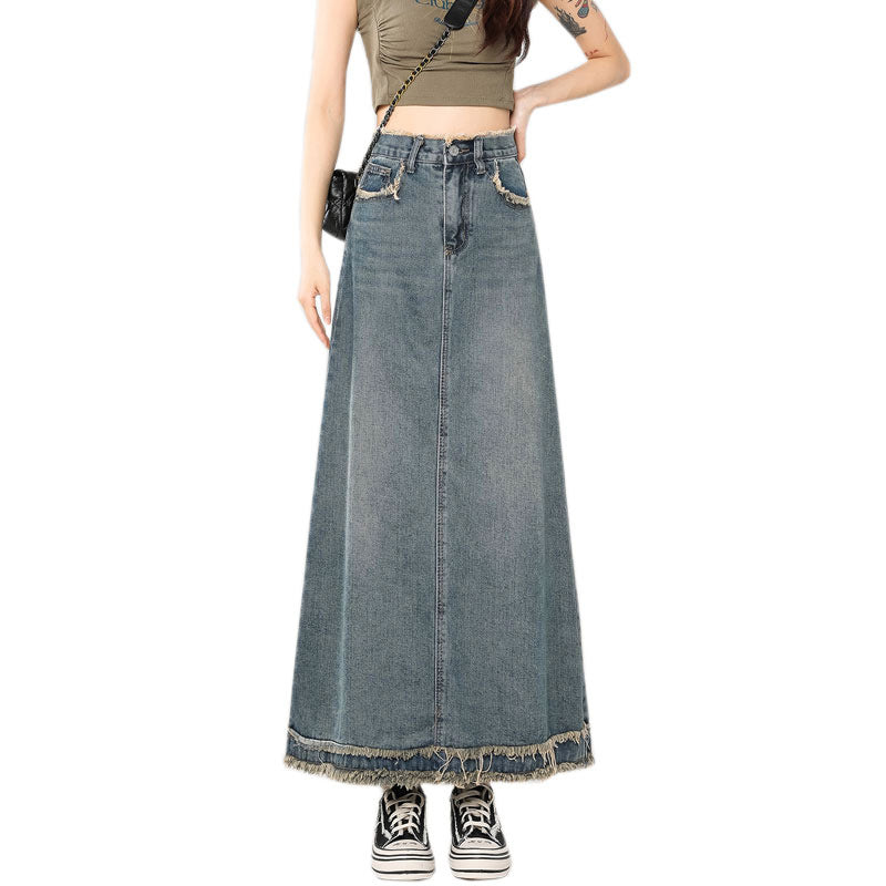 Female Summer Retro A- Line Sheath Niche Flab Hiding Mid-length Skirt Thin