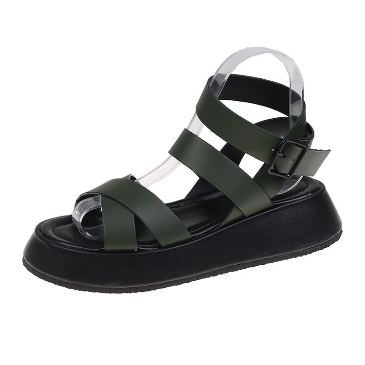Thick-soled Heightened Roman Shoes Retro Round Head Thin Belt Buckle Sandals